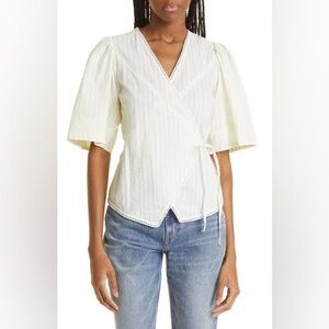 Ganni Seersucker Wrap Top